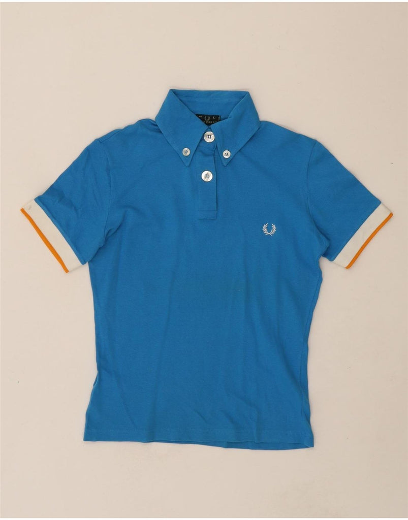 FRED PERRY Girls Polo Shirt 13-14 Years Large Blue Colourblock Cotton Vintage Fred Perry and Second-Hand Fred Perry from Messina Hembry 