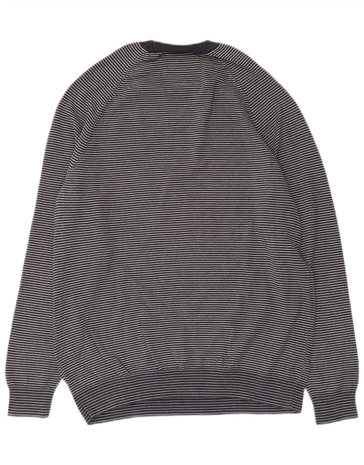 Superdry Mens Crew Neck Jumper Sweater Large Navy Blue Striped Cotton