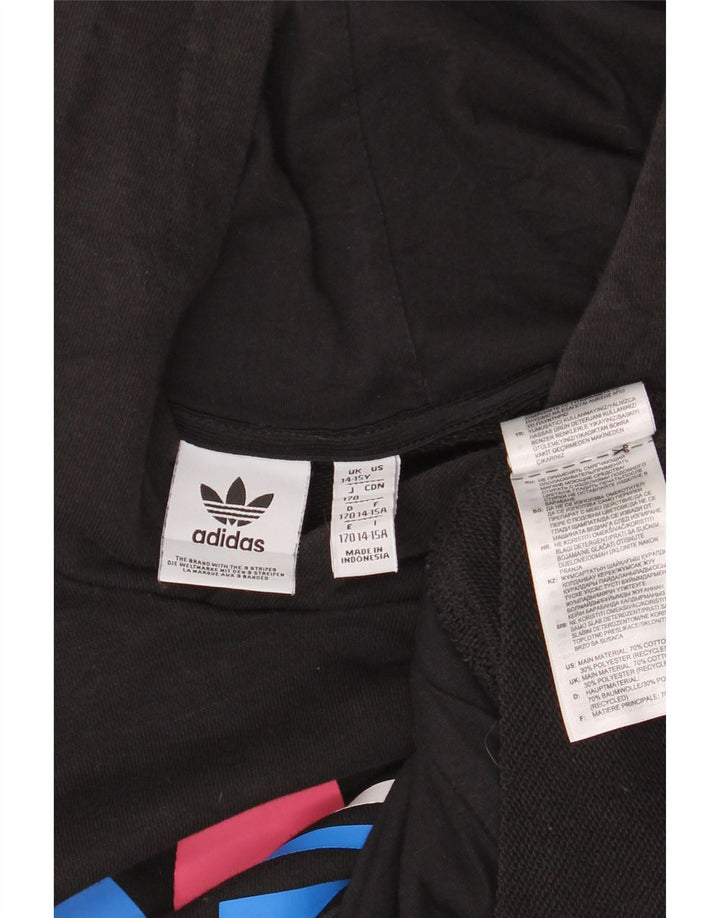 ADIDAS Boys Graphic Hoodie Jumper 14-15 Years Black Cotton