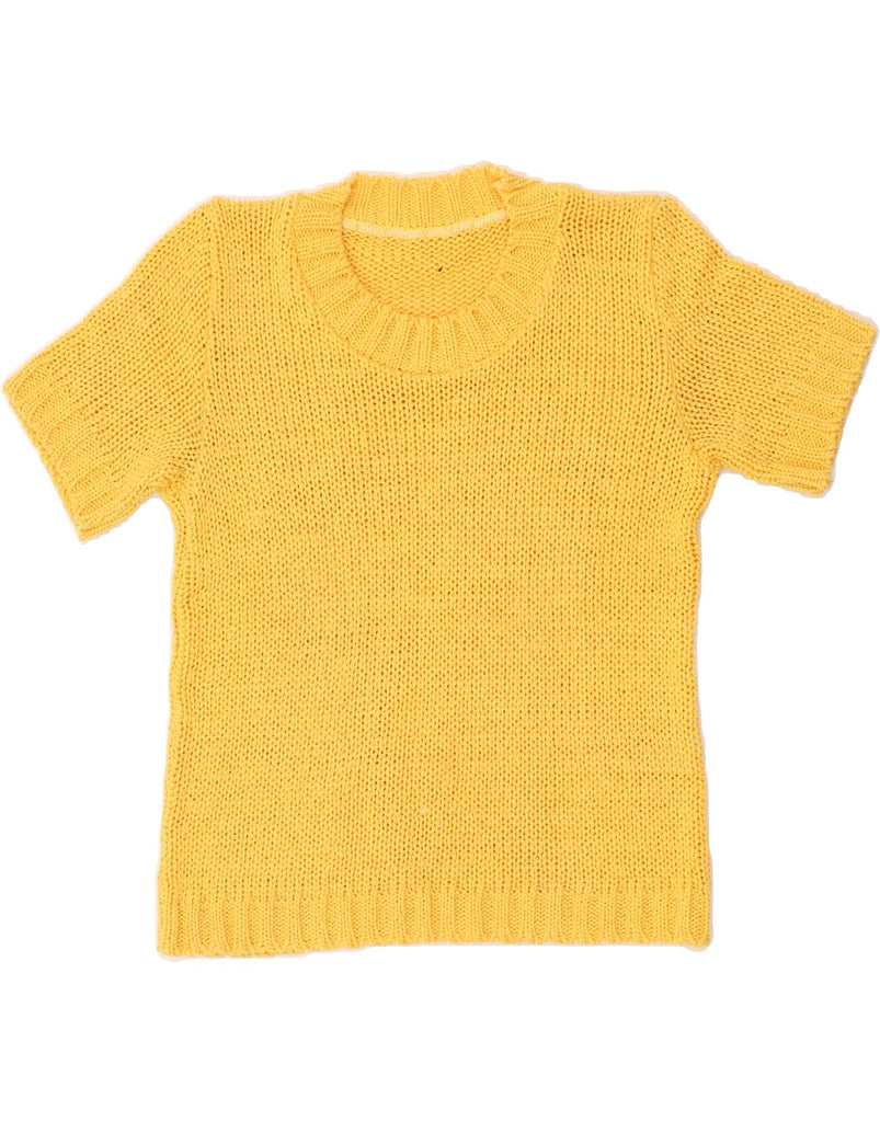 VINTAGE Womens Short Sleeve Boat Neck Jumper Sweater UK 12 Medium Yellow | Vintage Vintage | Thrift | Second-Hand Vintage | Used Clothing | Messina Hembry 