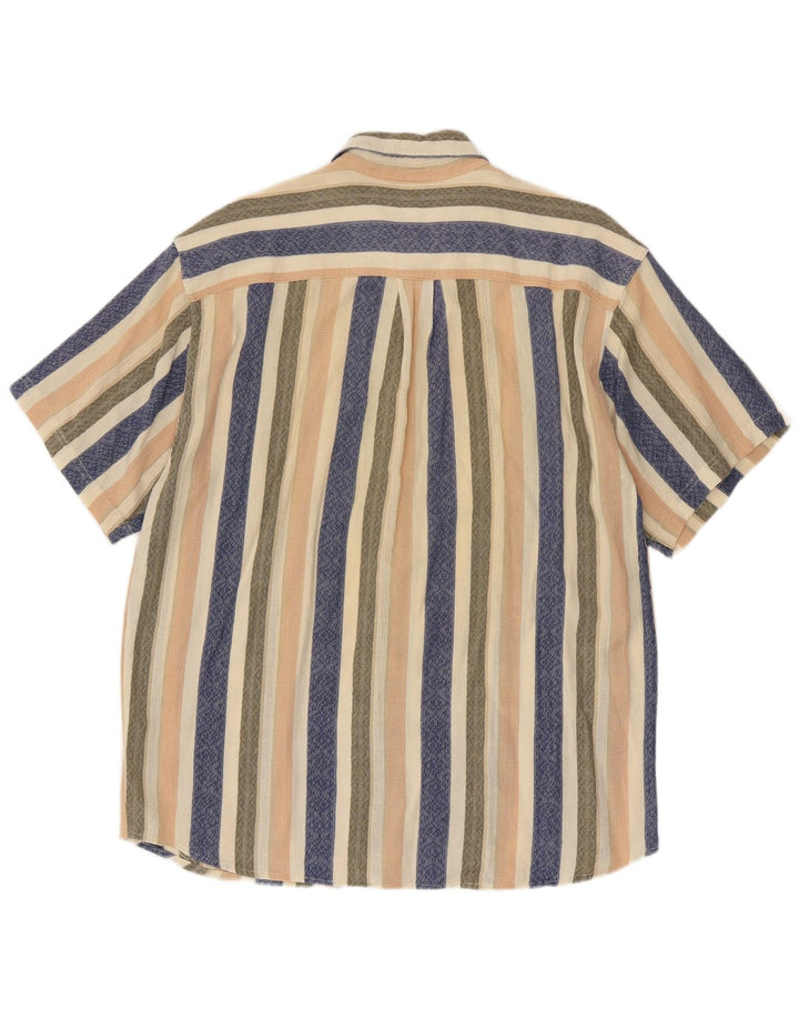 Vintage Mens Short Sleeve Shirt XL Multicoloured Striped Cotton