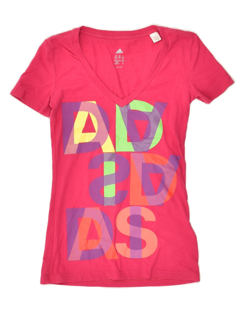 ADIDAS Womens Graphic T-Shirt Top UK 0/2 2XS Pink Cotton | Vintage Adidas | Thrift | Second-Hand Adidas | Used Clothing | Messina Hembry 