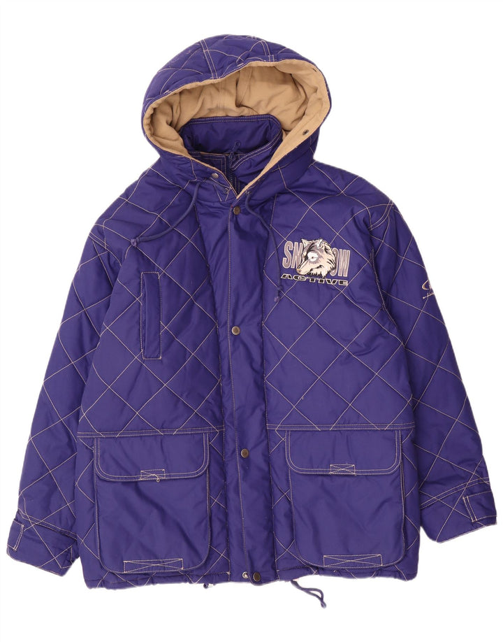 Vintage Mens Hooded Quilted Jacket UK 42 XL Purple Polyester
