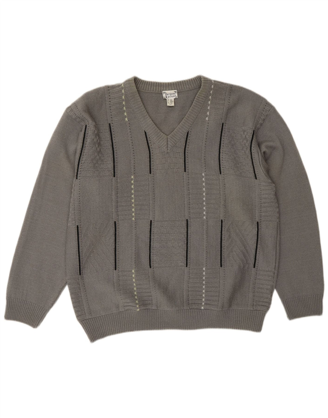Jacques Lorant Mens V-Neck Jumper Sweater UK 42/44 Large Grey Striped