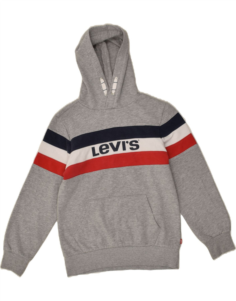 LEVI'S Boys Graphic Hoodie Jumper 13-14 Years Grey Colourblock Cotton | Vintage Levi's | Thrift | Second-Hand Levi's | Used Clothing | Messina Hembry 