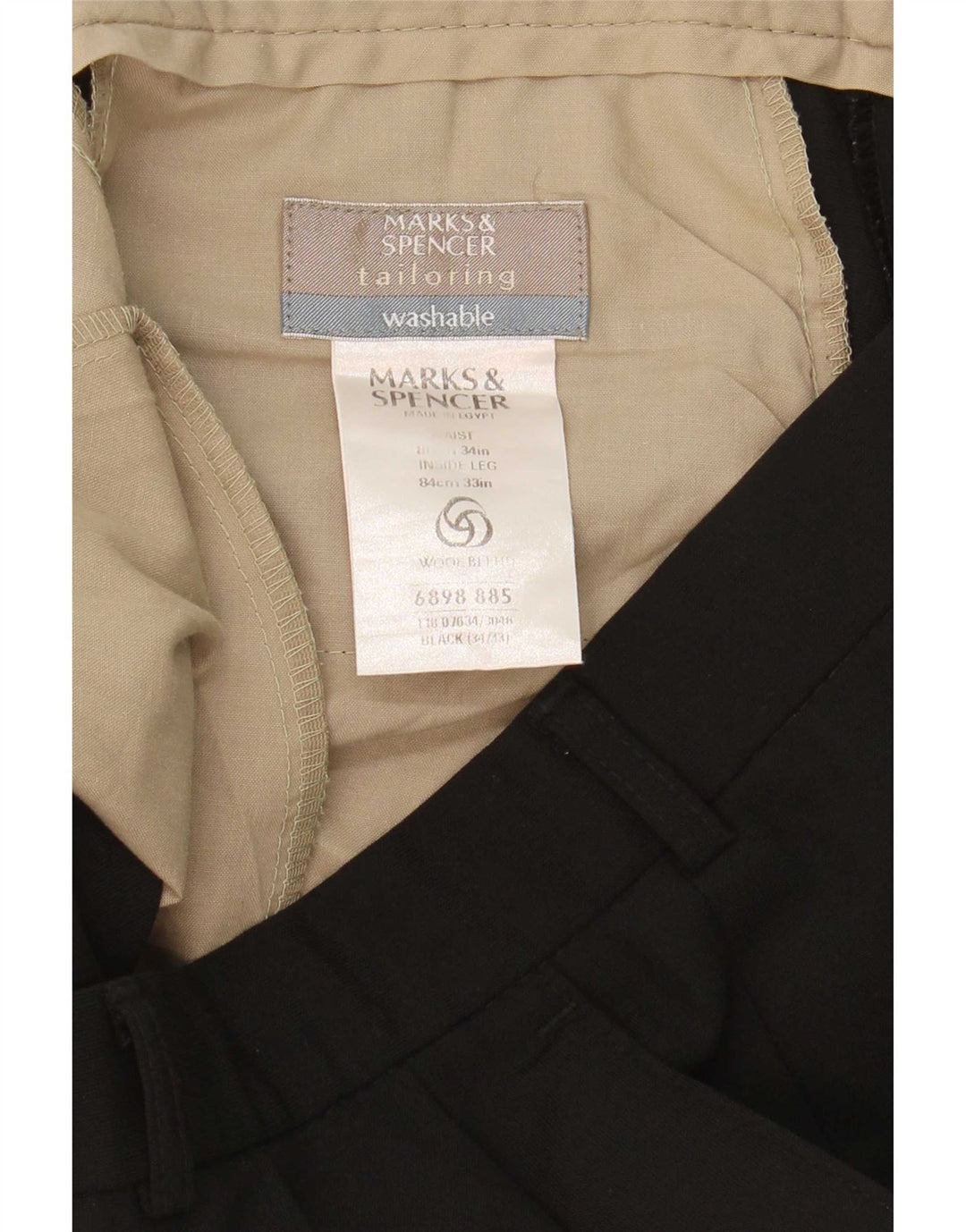 Marks & Spencer Mens Pegged Suit Trousers W34 L33 Black Polyester