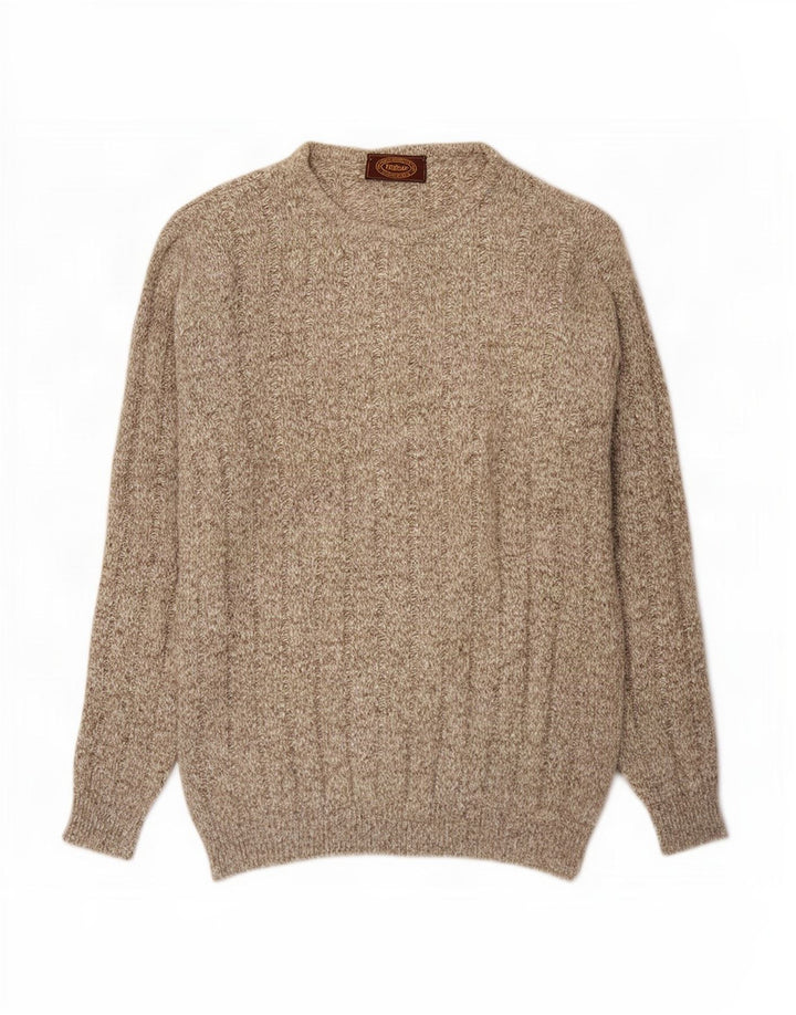Vintage Mens Crew Neck Jumper Sweater Large Brown Flecked Wool