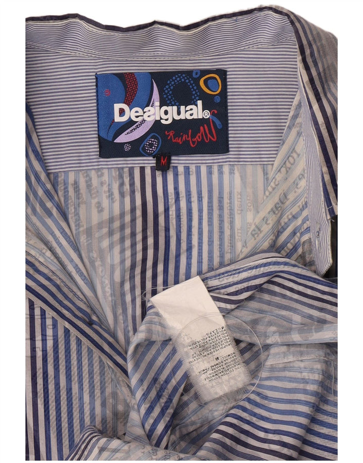 Desigual Mens Graphic Shirt Medium Blue Striped Cotton