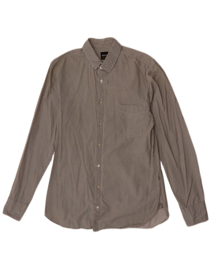 Hugo Boss Mens Slim Fit Shirt Small Grey Spotted Cotton