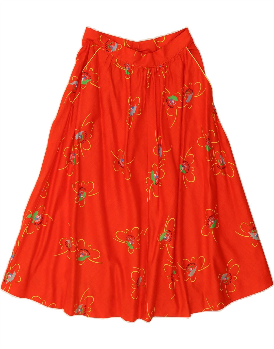 VINTAGE Womens A-Line Skirt W28 Medium Red Floral Cotton Vintage Vintage and Second-Hand Vintage from Messina Hembry 