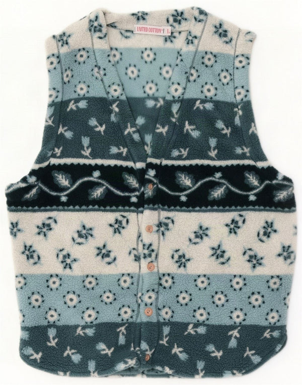 Benetton Mens Fleece Gilet UK 40 Large Blue Floral Polyester