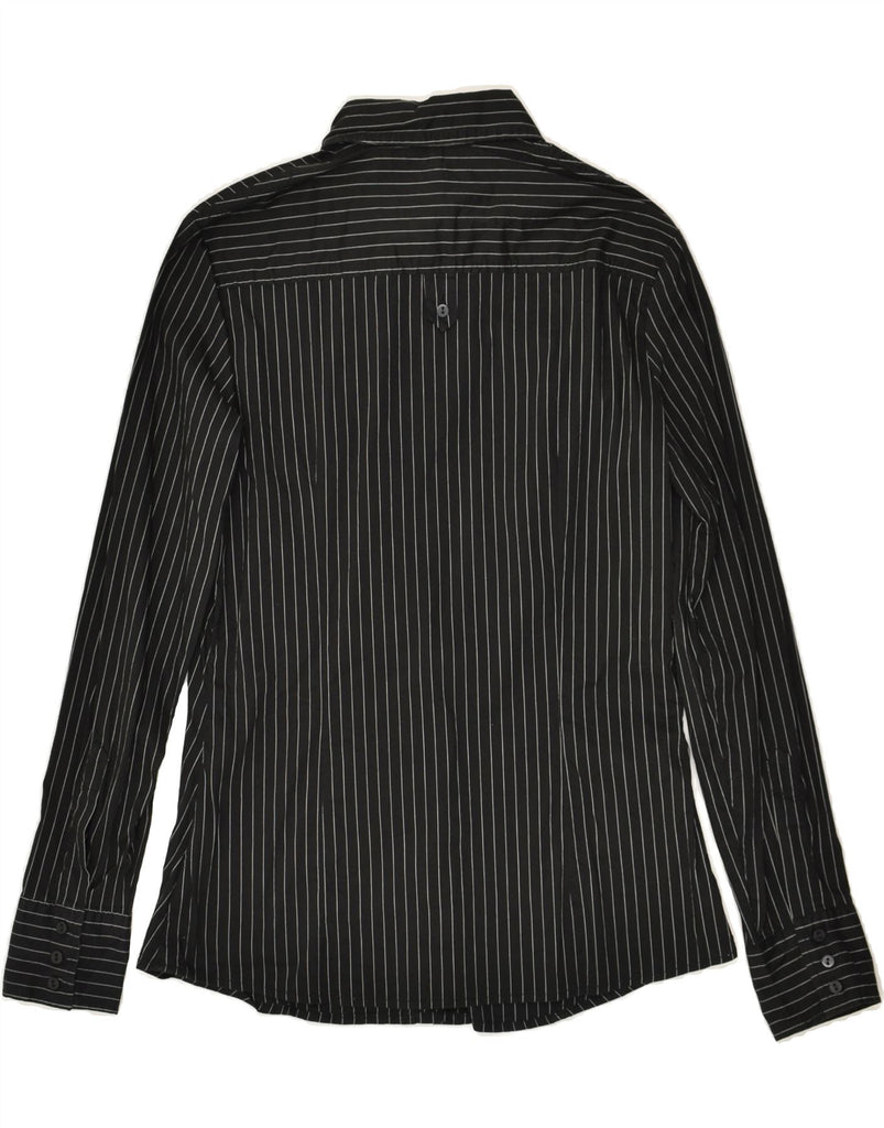 TRUSSARDI Womens Shirt UK 14 Large Black Striped Cotton | Vintage Trussardi | Thrift | Second-Hand Trussardi | Used Clothing | Messina Hembry 