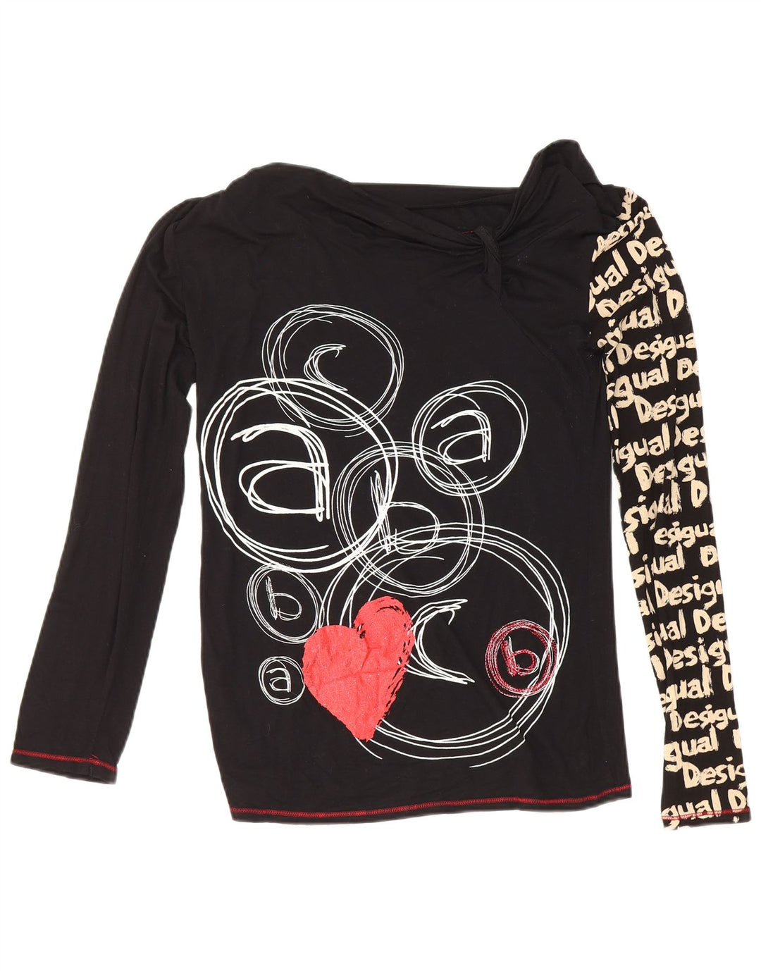 Desigual Womens Graphic Top Long Sleeve UK 12 Medium Black