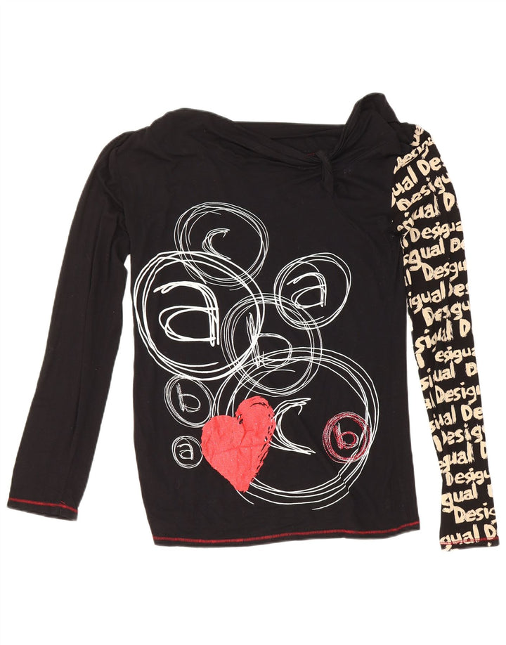Desigual Womens Graphic Top Long Sleeve UK 12 Medium Black