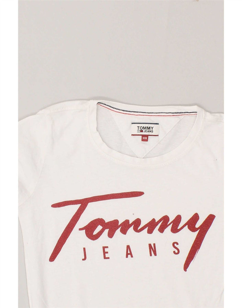 TOMMY HILFIGER Womens Graphic T-Shirt Top UK 2 2XS White Cotton Vintage Tommy Hilfiger and Second-Hand Tommy Hilfiger from Messina Hembry 