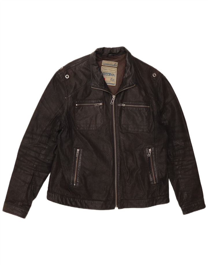 Angelo Litrico Mens Leather Jacket UK 42 XL Black Leather