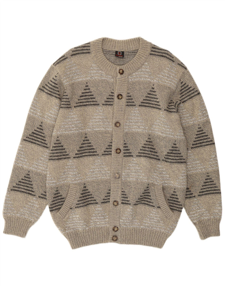 Rinaldi Mens Cardigan Sweater Large Grey Geometric Wool