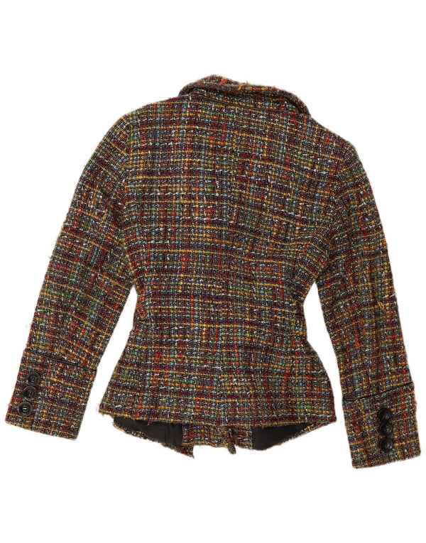 Zara Womens Front Tie Blazer Jacket UK 14 Large Multicoloured Check Acrylic