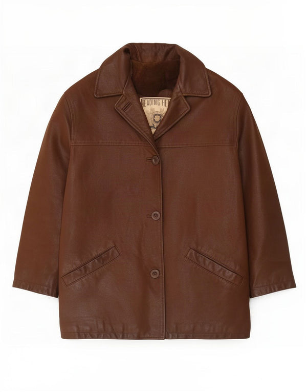 Vintage Womens Leather Coat UK 14 Medium Brown