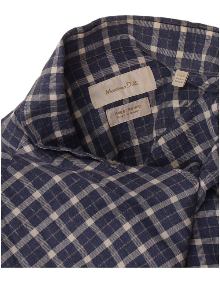 Massimo Dutti Mens Flannel Shirt Medium Navy Blue Check