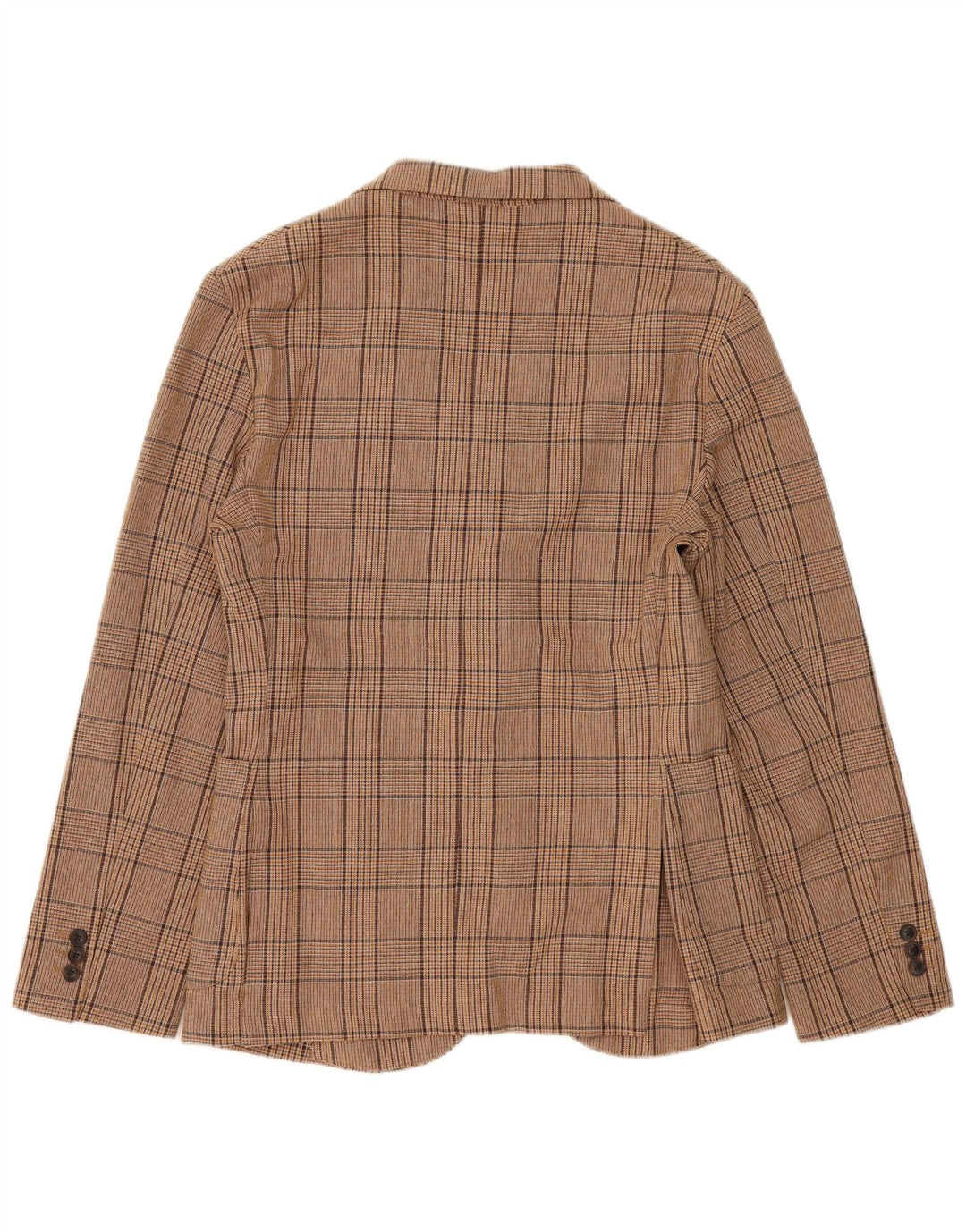 Zara Mens 2 Button Blazer Jacket UK 38 Medium Brown Check Cotton