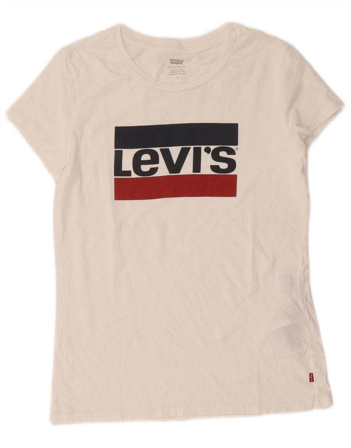 Levi's Womens Graphic T-Shirt Top UK 12 Medium White Cotton