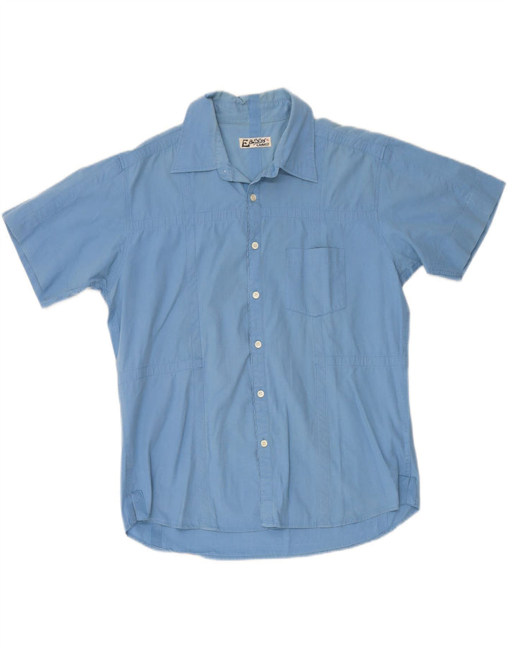 VINTAGE Mens Graphic Short Sleeve Shirt XL Blue Cotton Vintage Vintage and Second-Hand Vintage from Messina Hembry 