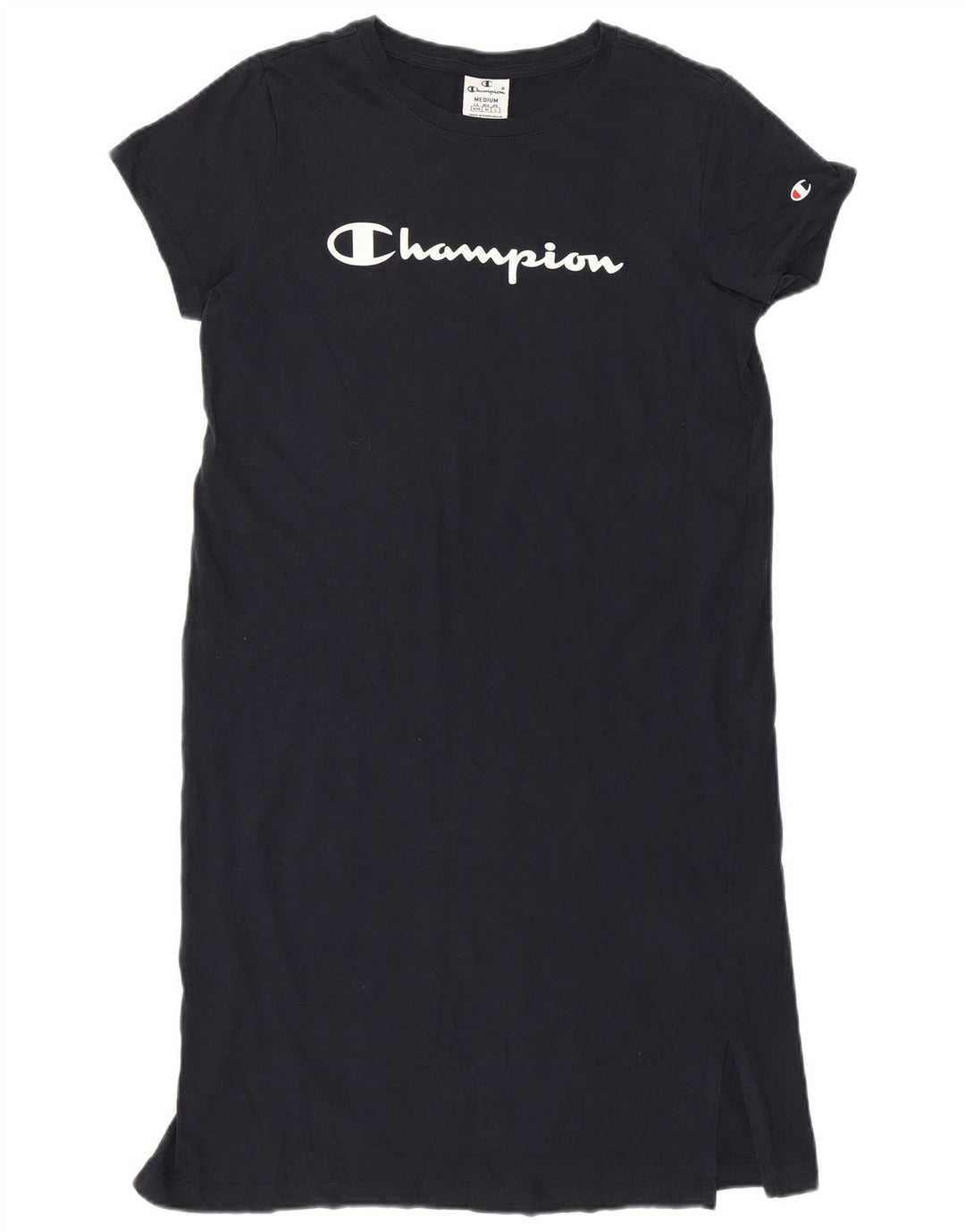 Champion Womens Graphic T-Shirt Dress UK 14 Medium Navy Blue Cotton