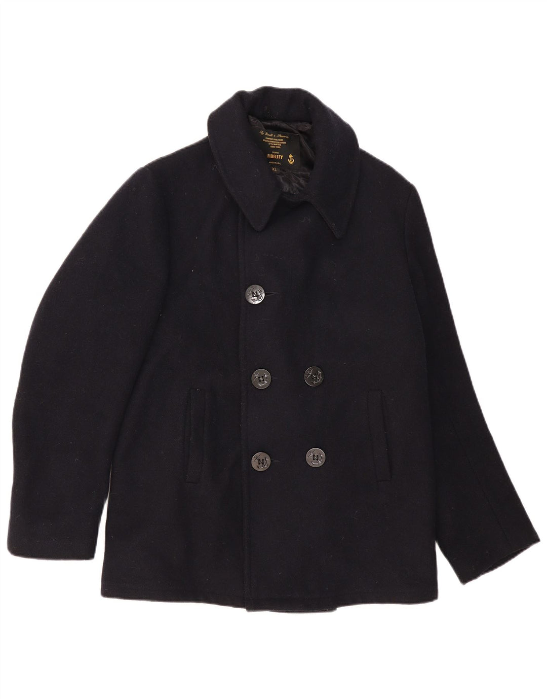 Fidelity Mens Gerald & Stewart Pea Coat UK 42 XL Navy Blue Wool