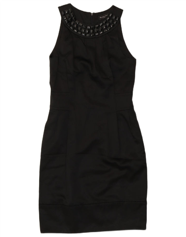 Massimo Dutti Womens Sleeveless Sheath Dress EU 38 Small Black Cotton