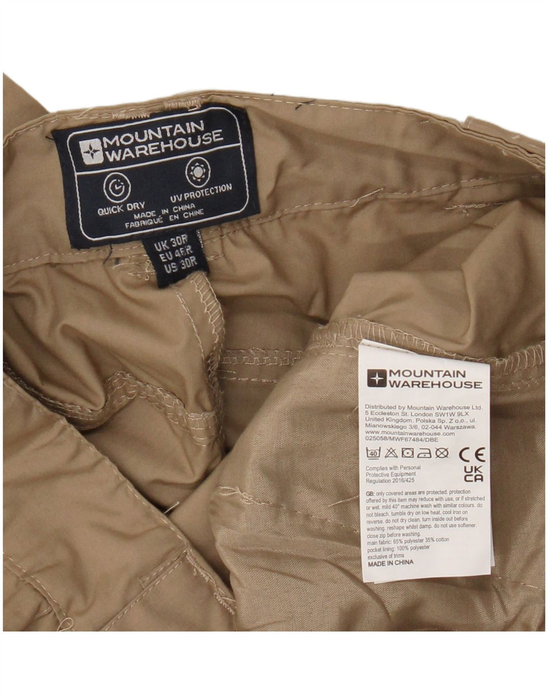 Mountain Warehouse Mens Straight Cargo Trousers W30 L30 Beige Polyester