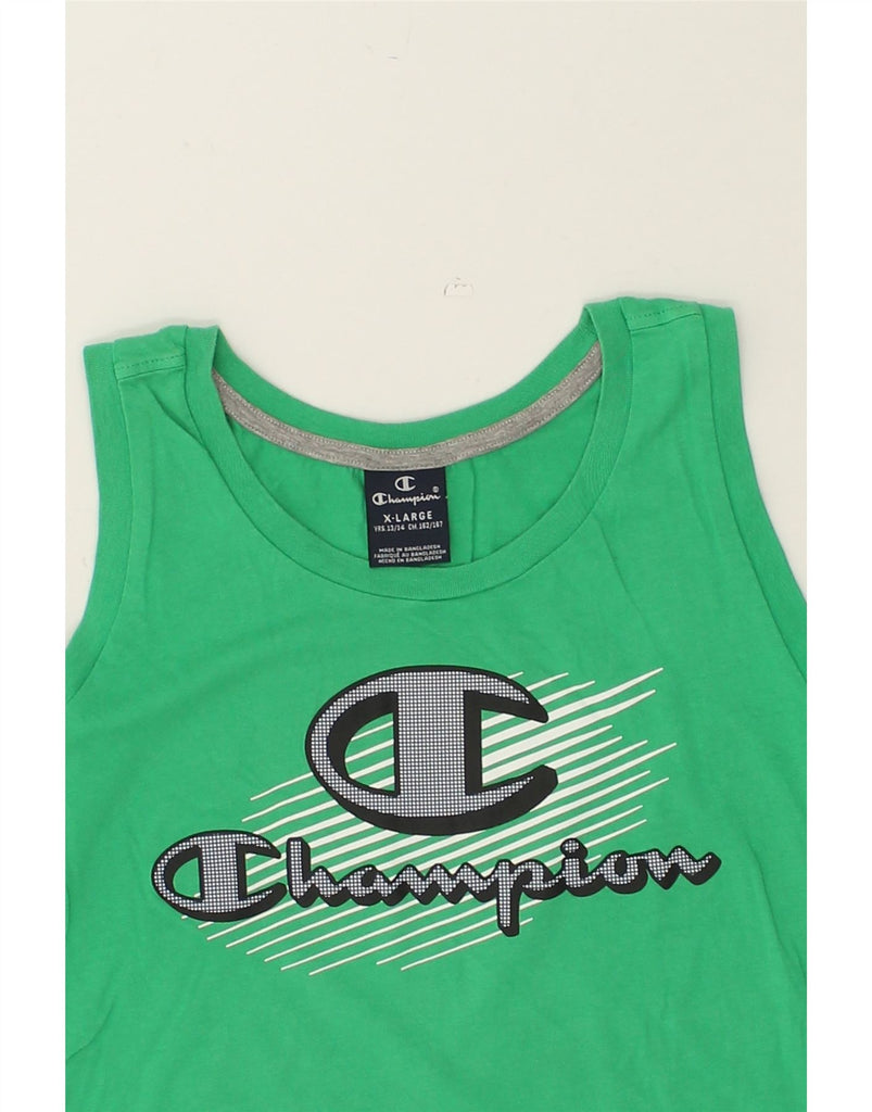 CHAMPION Boys Graphic Vest Top 13-14 Years XL Green | Vintage Champion | Thrift | Second-Hand Champion | Used Clothing | Messina Hembry 