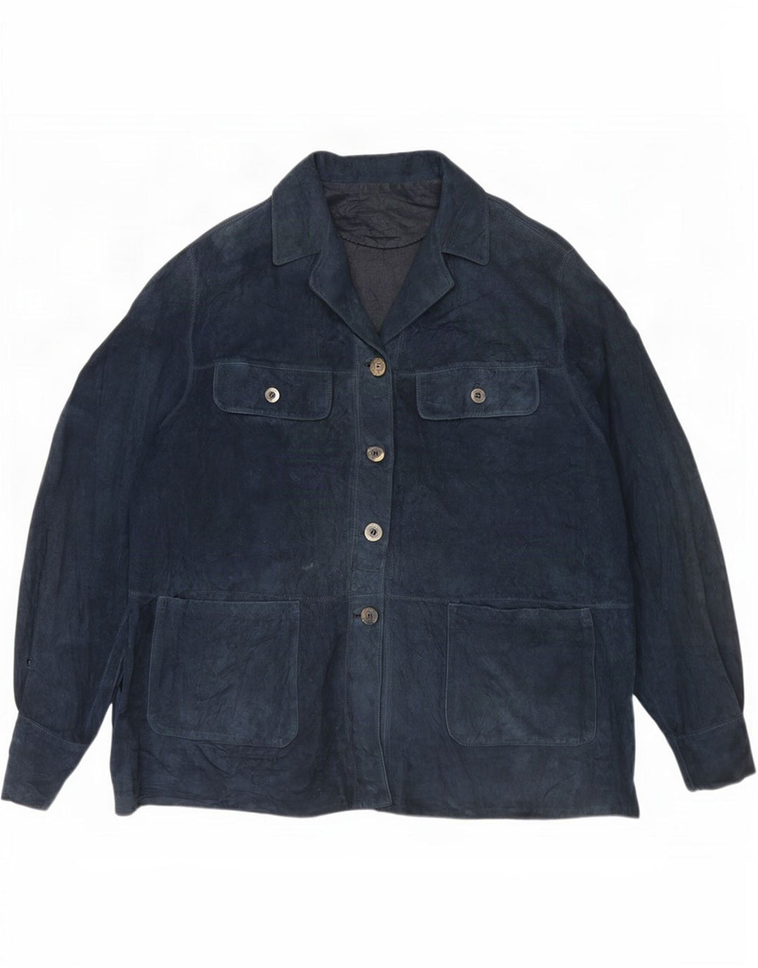 Vintage Womens Suede Jacket UK 18 XL Navy Blue Leather