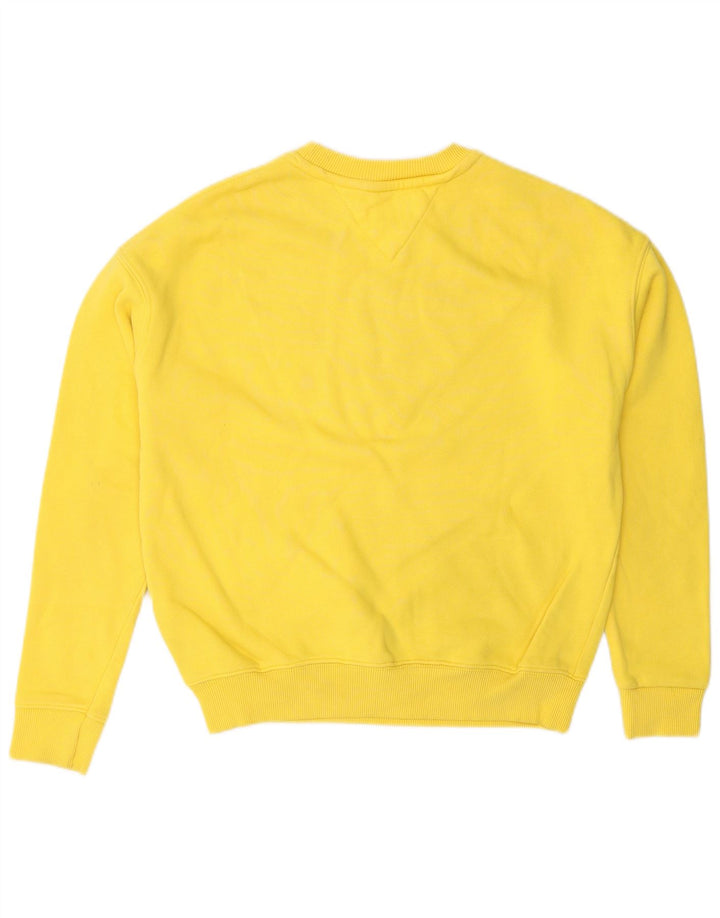 TOMMY HILFIGER Womens Oversized Sweatshirt Jumper UK 6 XS Yellow Cotton