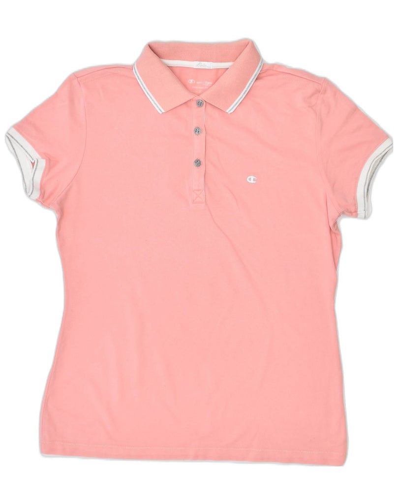 CHAMPION Womens Herritage Fit Polo Shirt UK 14 Large Pink Cotton | Vintage | Thrift | Second-Hand | Used Clothing | Messina Hembry 