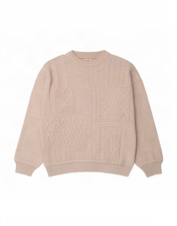 Paco Calvari Mens Crew Neck Jumper Sweater IT 50/52 Medium White Geometric