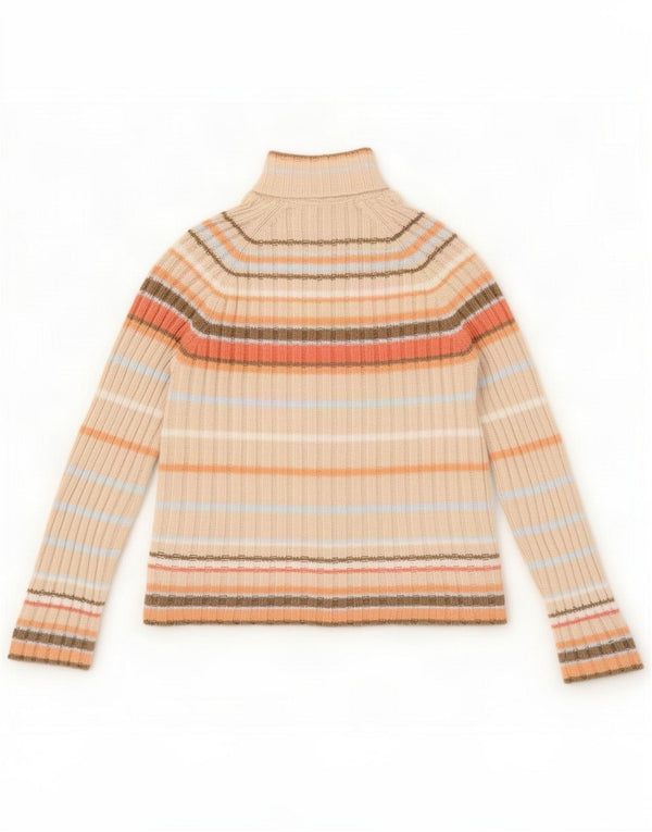 Marks & Spencer Womens Full Zip Cardigan Sweater UK 14 Medium Beige Striped