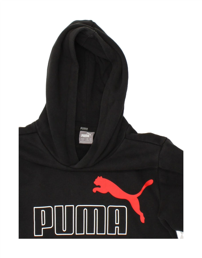 PUMA Boys Graphic Hoodie Jumper 9-10 Years Black Cotton Vintage Puma and Second-Hand Puma from Messina Hembry 