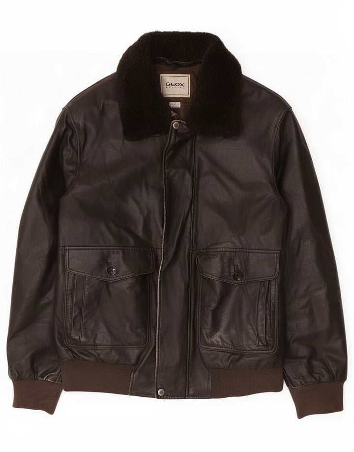 Geox Mens Leather Jacket UK 44 2XL Brown