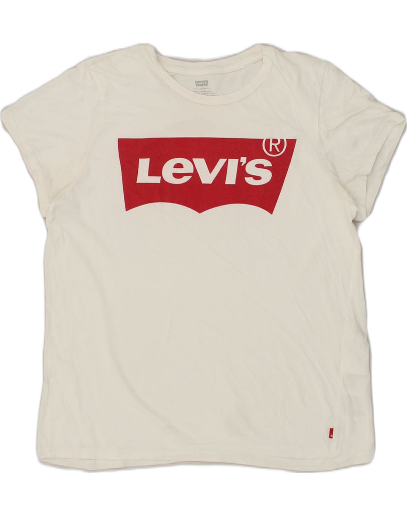 LEVI'S Womens Graphic T-Shirt Top UK 14 Large Beige Cotton | Vintage Levi's | Thrift | Second-Hand Levi's | Used Clothing | Messina Hembry 