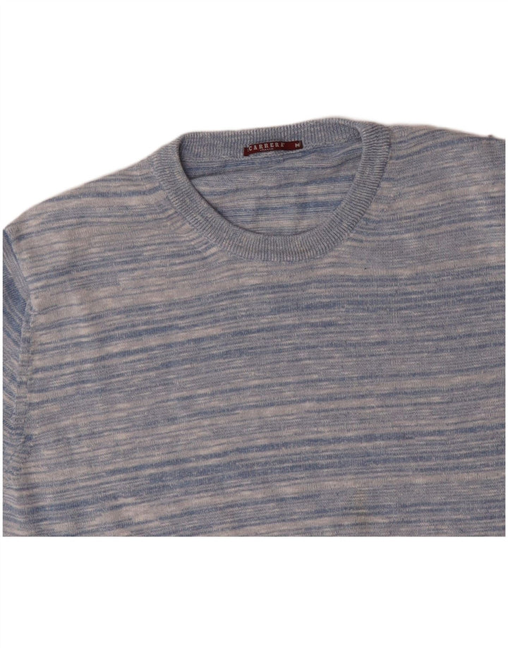 CARRERA Mens Crew Neck Jumper Sweater Medium Blue Striped Cotton