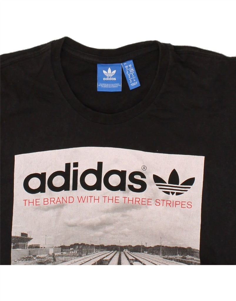 ADIDAS Womens Graphic T-Shirt Top UK 14 Medium Black Cotton | Vintage Adidas | Thrift | Second-Hand Adidas | Used Clothing | Messina Hembry 