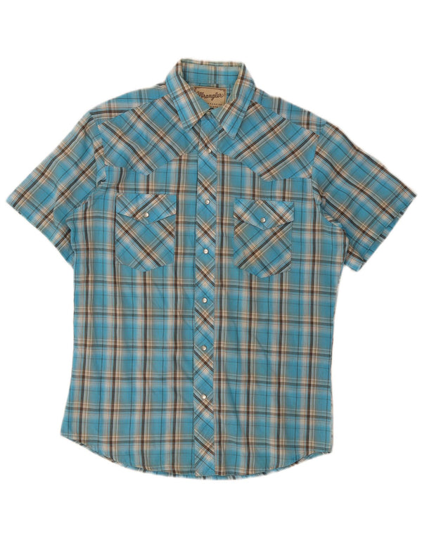 Wrangler Mens Western Short Sleeve Shirt Medium Blue Check