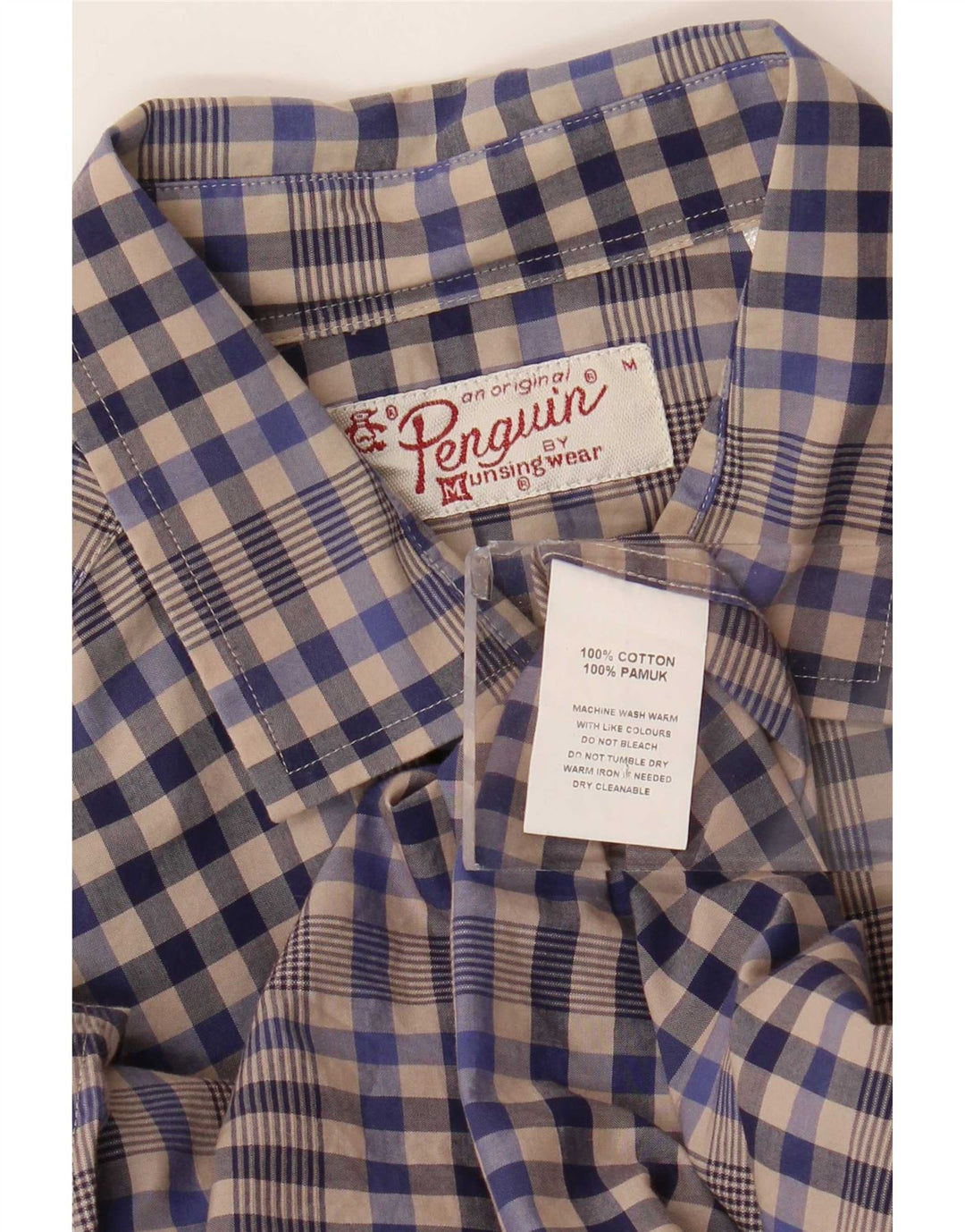 Penguin Mens Shirt Medium Grey Gingham Cotton