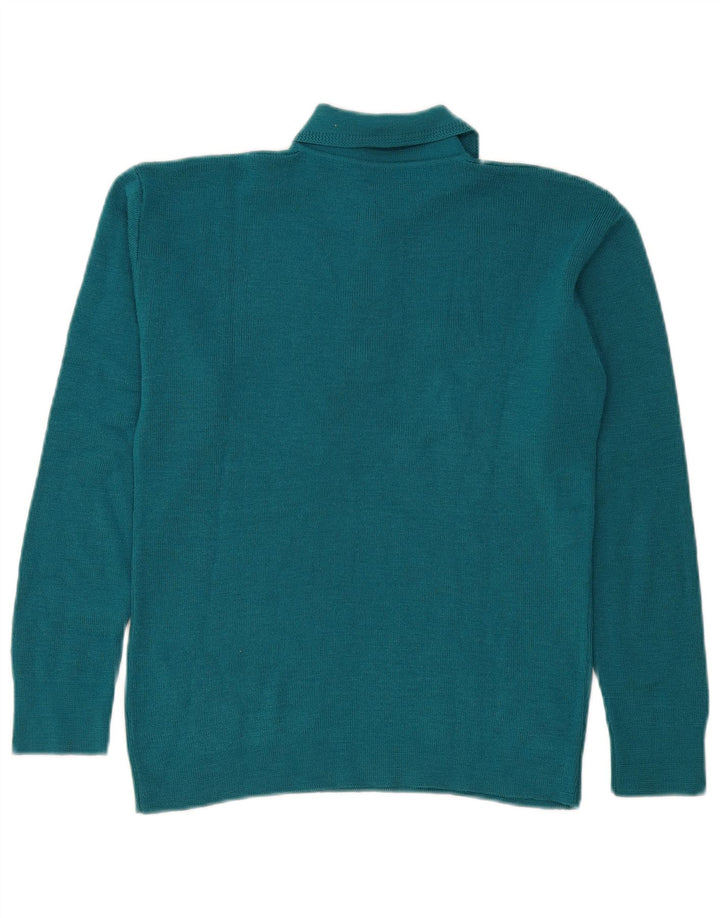 Vintage Womens Polo Neck Jumper Sweater UK 14 Medium Blue