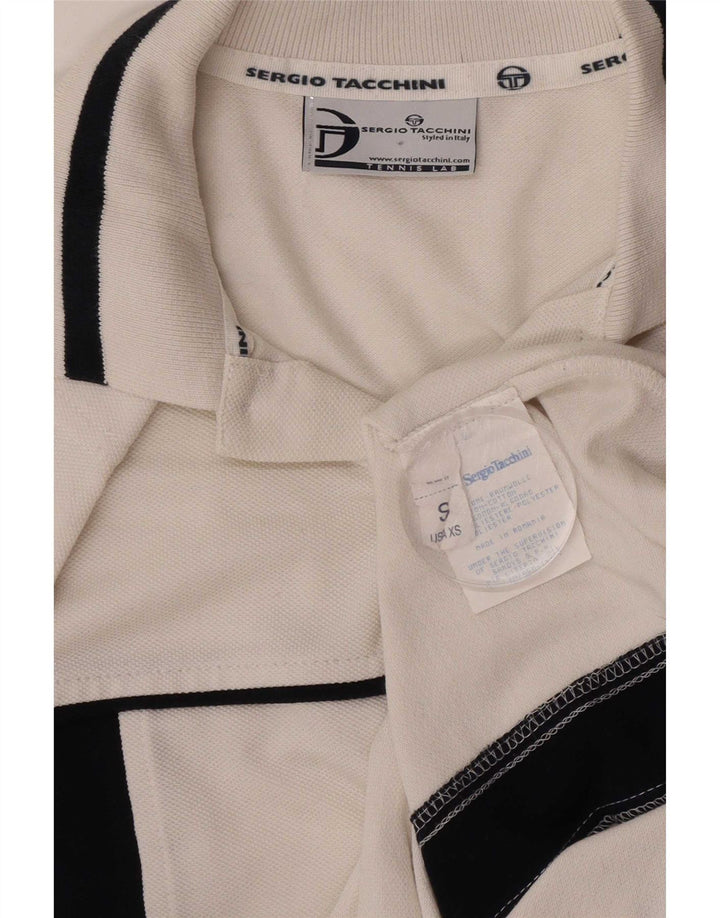 Sergio Tacchini Mens Polo Shirt Small White Colourblock Cotton