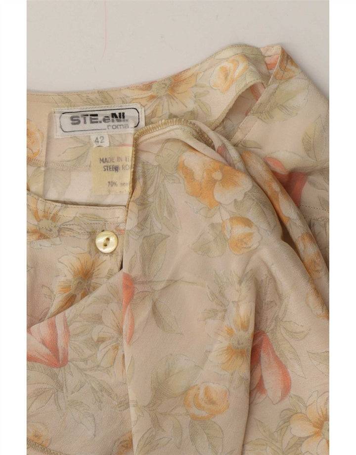Vintage Womens Short Sleeve Shirt Blouse IT 42 Medium Beige Floral