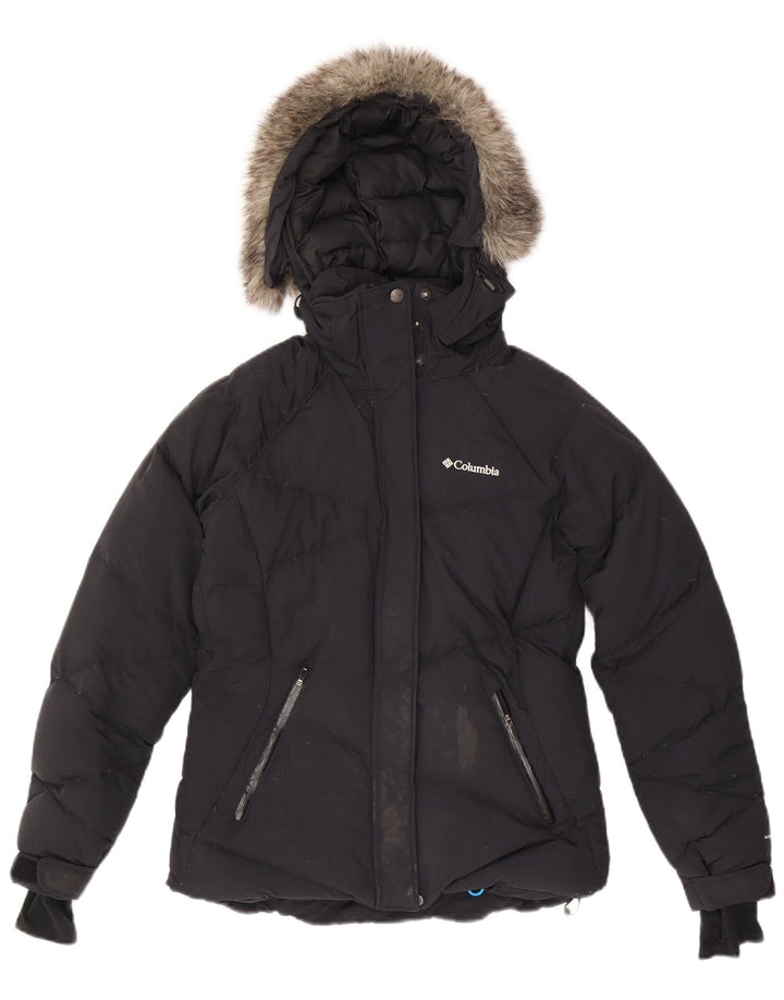 COLUMBIA Womens Omni-Heat Hooded Padded Jacket UK 10 Small Navy Blue Nylon