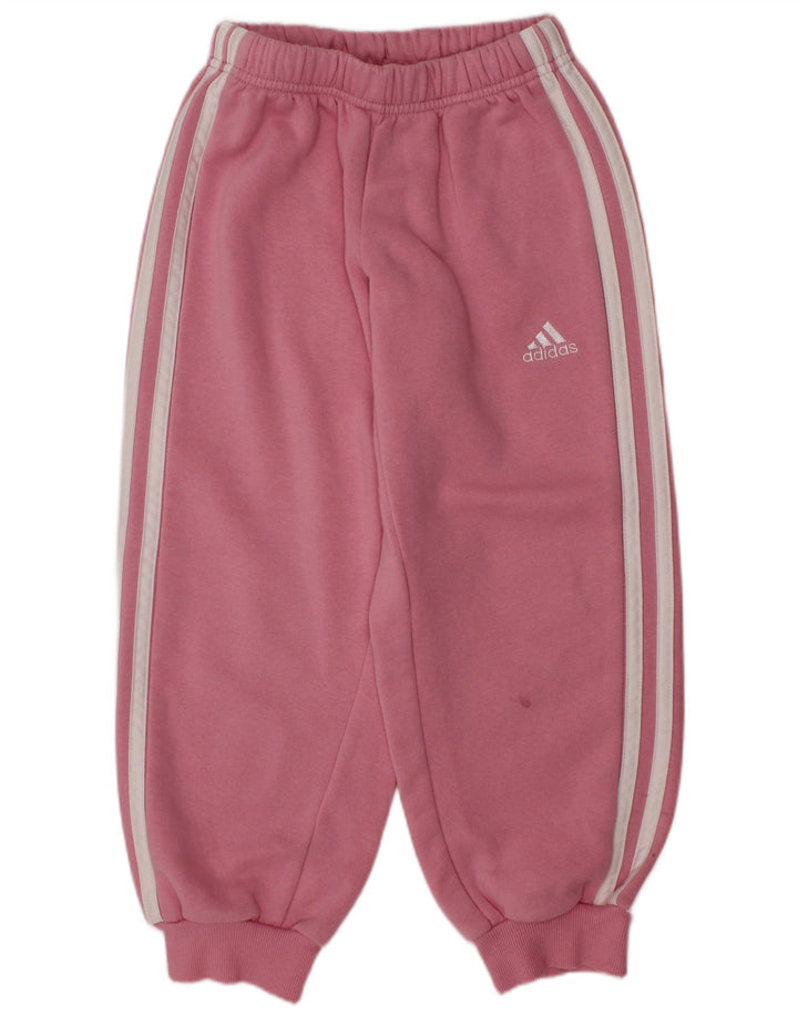 ADIDAS Girls Tracksuit Trousers Joggers 5-6 Years  Pink Cotton