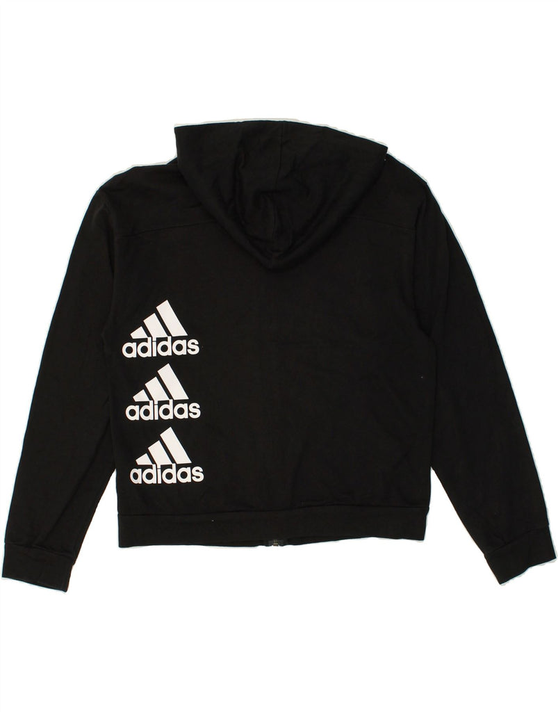 ADIDAS Womens Graphic Zip Hoodie Sweater UK 16/18 Large Black Cotton | Vintage Adidas | Thrift | Second-Hand Adidas | Used Clothing | Messina Hembry 